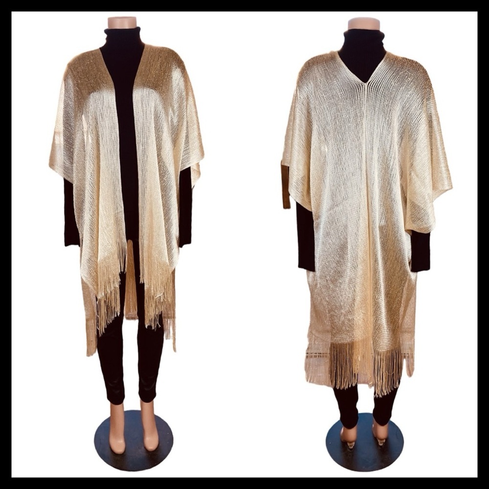 GOLD METALLIC FRINGE SHAWL / KIMONO WRAP